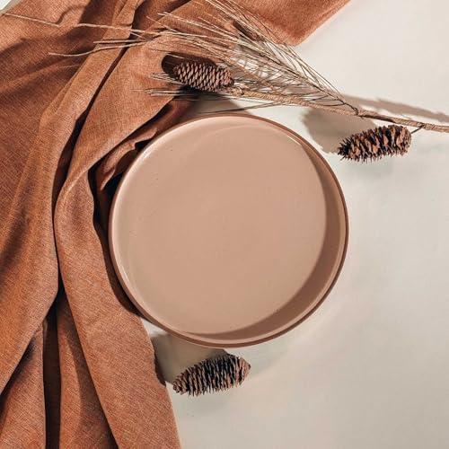MORA Ceramic Flat Dinner Plates Set of 6, 10.5 in High Edge Dish Set