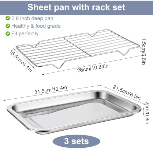 3 Set Baking Sheet Pan with Cooling Rack Set, Stainless Steel Quarter