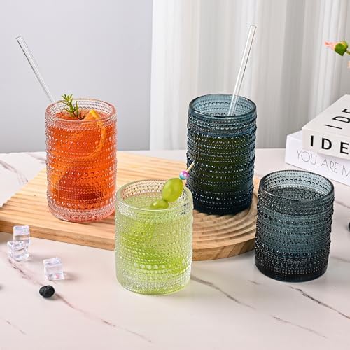 ZMOWIPDL 12oz & 15oz Hobnail Drinking Glasses,Clear Glass Cups Set of