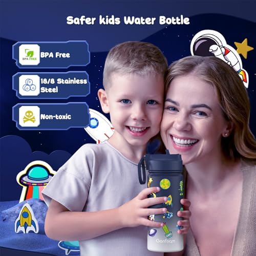 Gonfoam 16oz Kids Water Bottle, 2 Pack Stainless Steel Insulated Cup