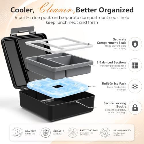 Pawtong Lunch Box Set with 17OZ Food Thermo, Black