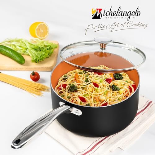 MICHELANGELO 4 Quart Saucepan with Lid - Ultra Nonstick Sauce Pan with