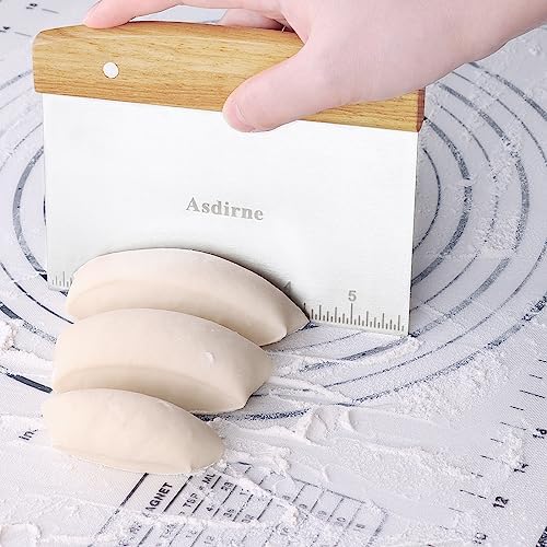 Asdirne Dough Cutter, Dough Scraper with Wooden Handle and Food Grade