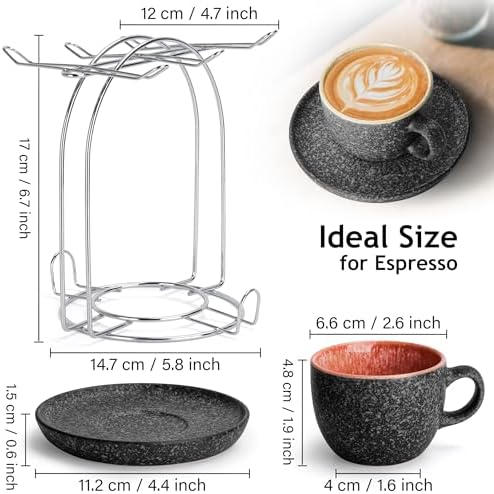 MIAMIO - Espresso Cup Set (2.7oz), Ceramic Espresso Mugs - Las