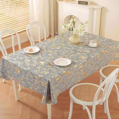 Rectangle PVC Table Cloth Elegant Gold Vine Flower Waterproof