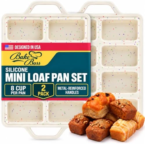 Silicone Mini Loaf Pans for Baking, 2-Pack – 8 Cavity Nonstick Bread