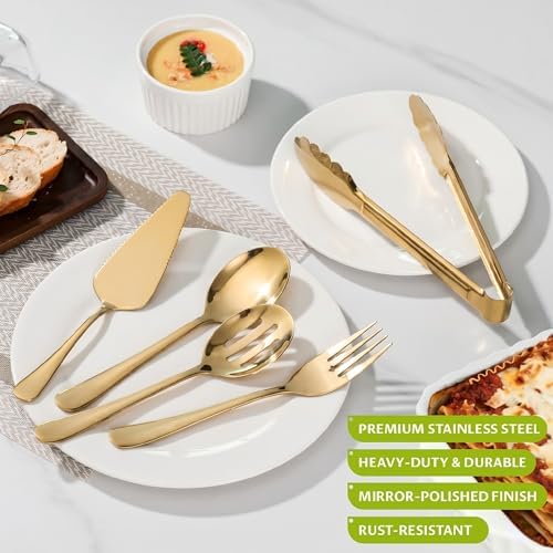 11PCS Stainless Steel Gold Serving Utensils, 8.7''Serving