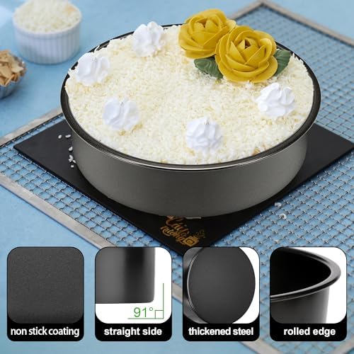10 Inch Cake Pan, 2PCS Nonstick Round Cake Pans with 60PCS Parchment
