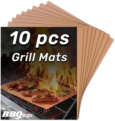 Copper Grill Mats for Outdoor Grill (10 Pack) Non-Stick Reusable