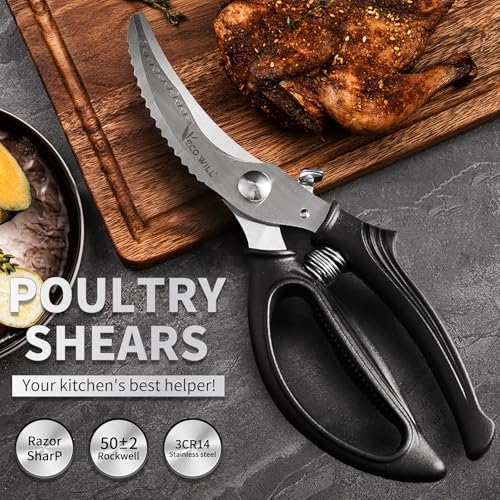 Heavy Duty Kitchen Poultry Shears with 2 Springs, Non-Slip Handle &