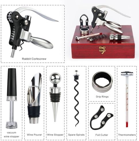 9-Pieces Corkscrew Wine Opener Set, Stainless Steel Cork Screw Rabbit