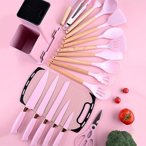 Caliamary 19-Piece Silicone Kitchen Utensil Set, Pink