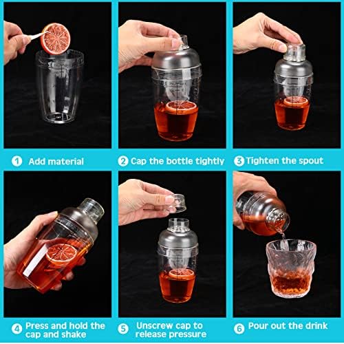 7 Pcs Plastic Cocktail Shaker Set Drink Mixer with Mark Clear Drink
