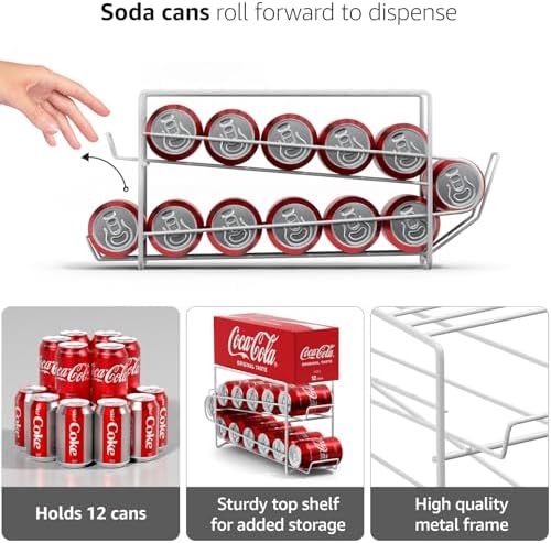 Sorbus Soda Can Dispenser Rack for Fridge, Holds 12 Cans (2 Pack, White)