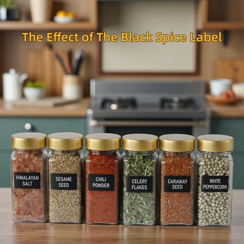 6 Pack Spice Jars with Labels - 4oz Square Glass Seasoning Containers
