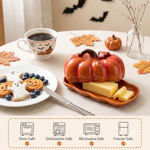 Pumpkin Butter Dish Set with Lid,Kitchen Countertop Tray with