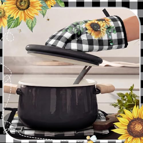 Leinuosen 8 Pcs Sunflower Plaid Kitchen Towels Dishcloths Accessories