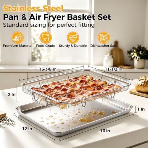 Onader Air Fryer Basket and Tray, 16x12 In Stainless Steel Baking