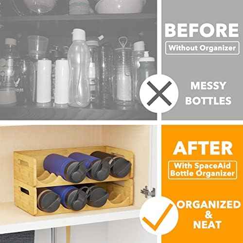 SpaceAid Bamboo Water Bottle Organizer with Labels, Kitchen Pantry
