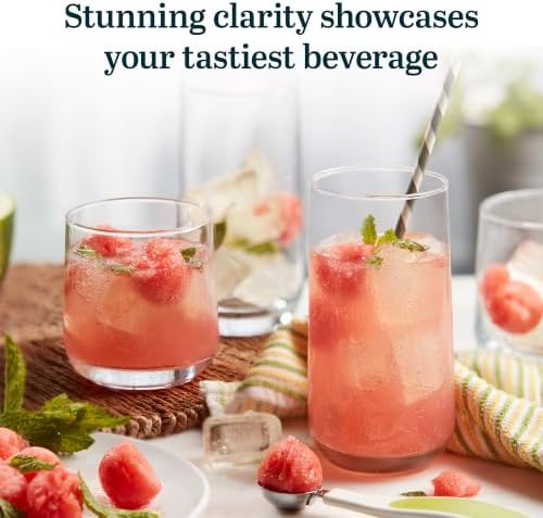 Libbey Ascent Tumbler & Rocks Drinking Glasses Set of 16, Clear Glass