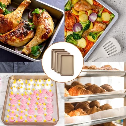 Acrux7 4 Pack 9x13 Baking Pan, Nonstick 1/4 Sheet Pans Carbon Steel