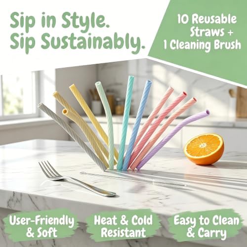 Silicone Straws Reusable Drinking Straw Pack-of-6 Soft Beverage Water
