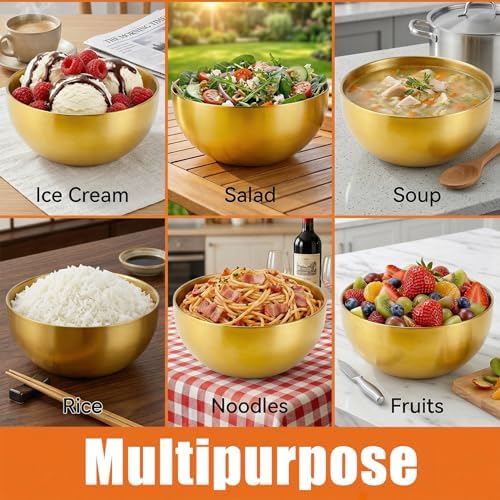 10 Pcs Gold Bowls, 4.7 Inch Stainless Steel Mixing Serving Bowls