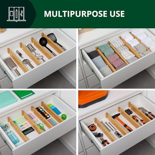Bamboo Drawer Dividers Organizers, Adjustable Drawer Separator