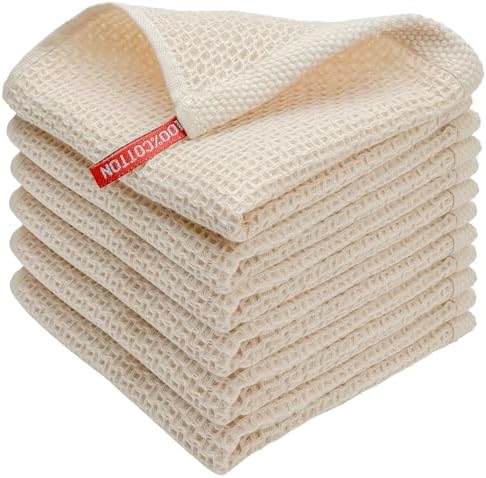 100% Cotton Waffle Weave Kitchen Towels, 6 Pack Dish Cloths for