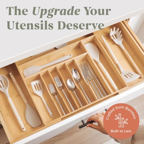 KitchenEdge Silverware & Utensil Drawer Organizer, 18-33 in, Bamboo