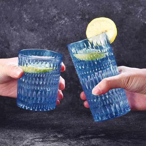 Loivttvv Glassware Drinking Glasses Set of 8, 14 oz Highball Glasses &