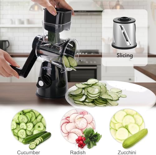 3-in-1 Rotary Cheese Grater Shredder with Suction Base
