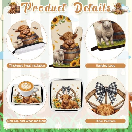 Tieshankao 10PCS Highland Cow Kitchen Decor Set, Sunflower Towels Pot