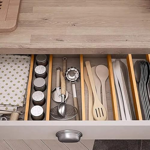 4 Pack Adjustable Bamboo Drawer Dividers 17–22.25 Inch – Expandable
