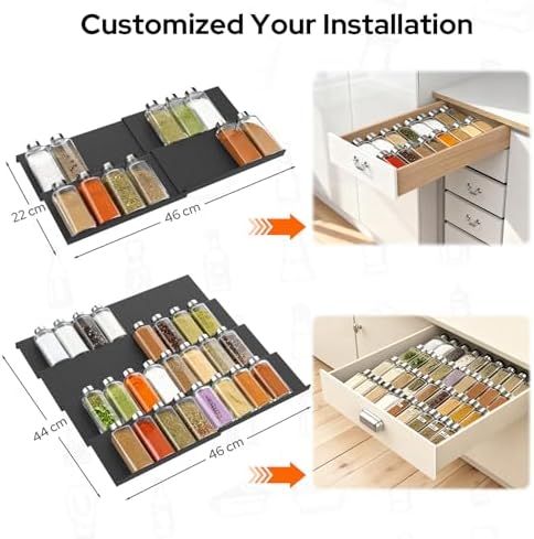 8 Pack Spice Drawer Organiser, Extendable Spice Rack for Inside
