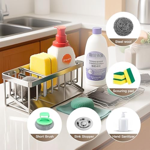 Sink Caddy Sponge Holder, Stainless Steel, Silver