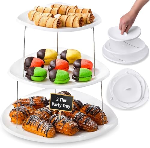 Masirs Collapsible 3-Tier Party Tray: Decorative Design Folds for