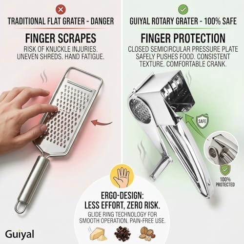 Rotary Cheese Grater with Handle, Professional Grade Stainless Steel