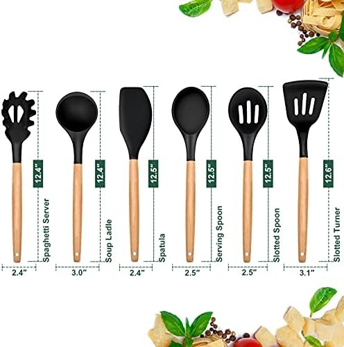 E-far Cooking Utensils Set of 6, Silicone Kitchen Utensils with Wooden