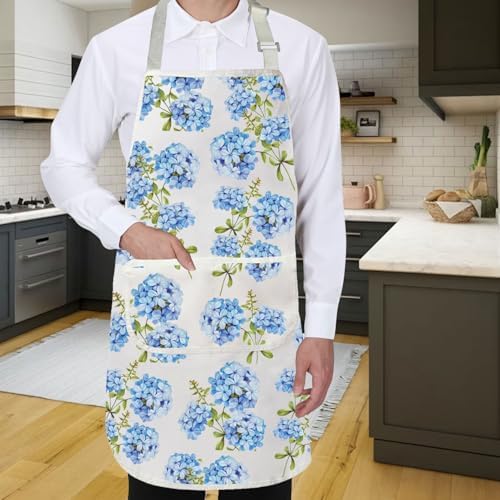 Gzrlyf Hydrangeas Apron Blue Hydrangeas Kitchen Apron Summer Floral
