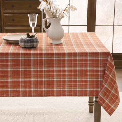 Romanstile Fall Checkered Tablecloth Rectangle, 52 x 70 Inch, Orange