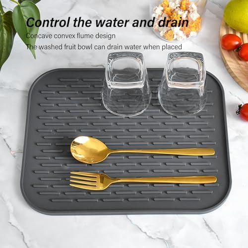Silicone Dish Drying Mat Extra Large 30x24, Reversible Microfiber