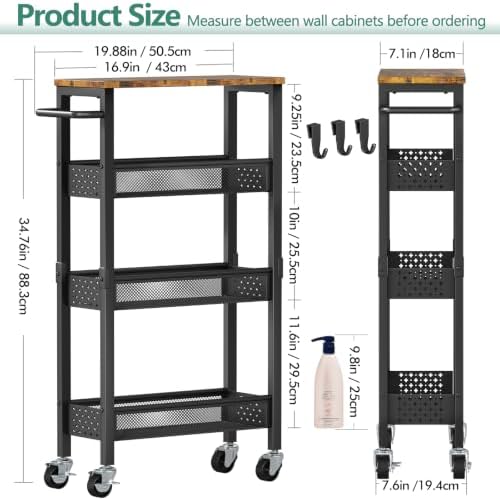 Vivihomety 4-Tier Slim Rolling Laundry Cart, Metal