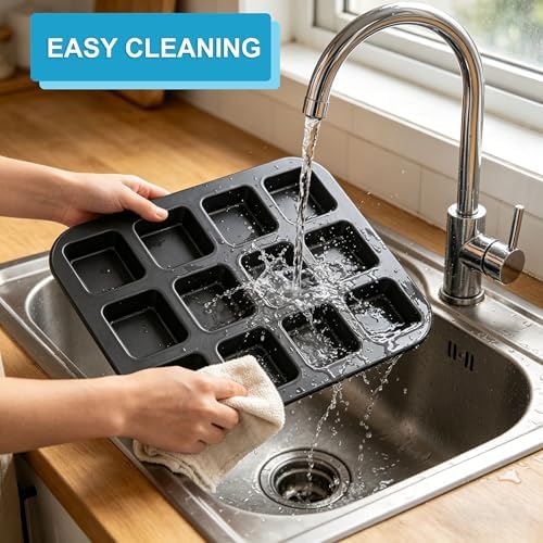 2 Pack Brownie Pan, 12-Cavity Non-Stick Square Muffin Tin with