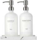 White Glass Soap Dispenser Set for Kitchen, Hand and Dish Soap Dispenser by unisence