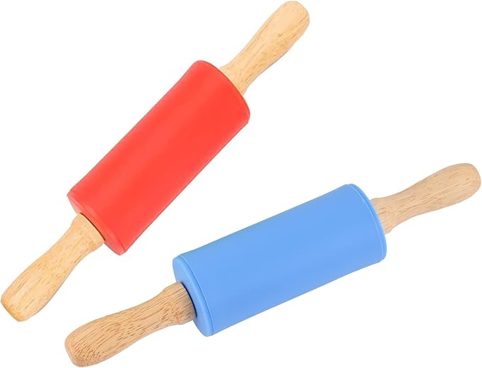 Mini Silicone Rolling Pin for Kids, Non-stick Surface Wood Handle, 9 Inch 2 Pack by Honglida