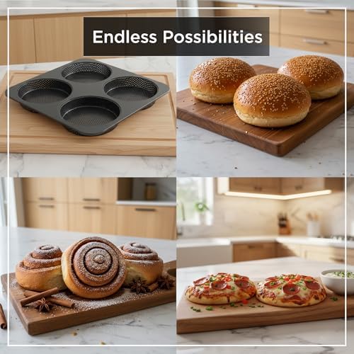 Wrenbury Hamburger Bun Pan Carbon Steel Nonstick - 4-Cavity Baking