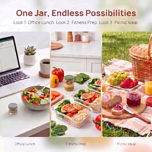 EONJOE 2 oz Glass Dressing Containers With Lids, Sauce Jars for Lunch