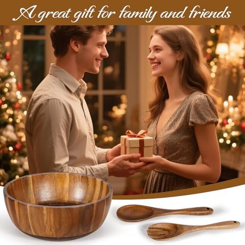 MYRAINBOW Wooden Salad Bowl Set 11.8 Inch – Acacia Large Wood Salad