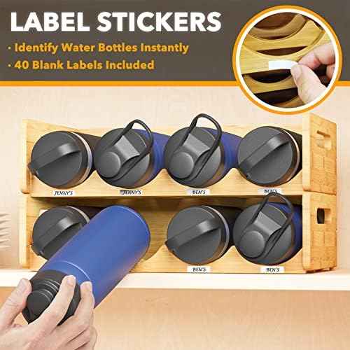 SpaceAid Bamboo Water Bottle Organizer with Labels, Kitchen Pantry